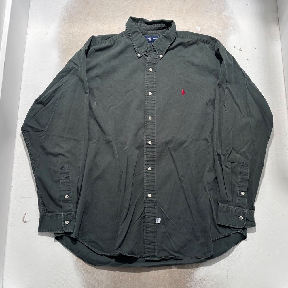 Polo Ralph Lauren Mens XL Forest Green Cotton Button Down Shirt Red Pony Logo